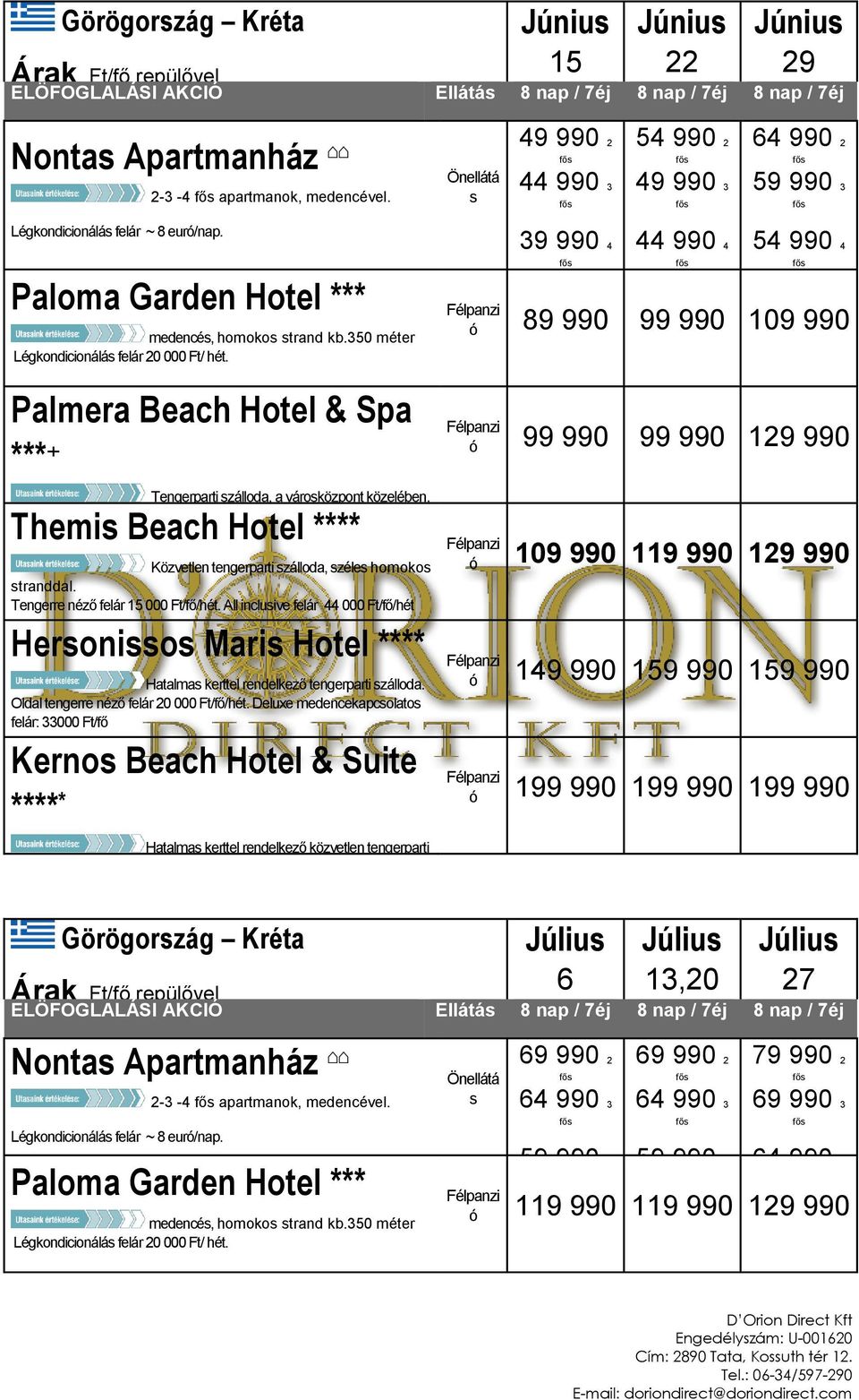 Palmera Beach Hotel & Spa *** + Tengerparti zálloda, a vároközpont közelében. Tengerre néző felár 20 000 Légkondicionálá felár ~8 euró/nap.