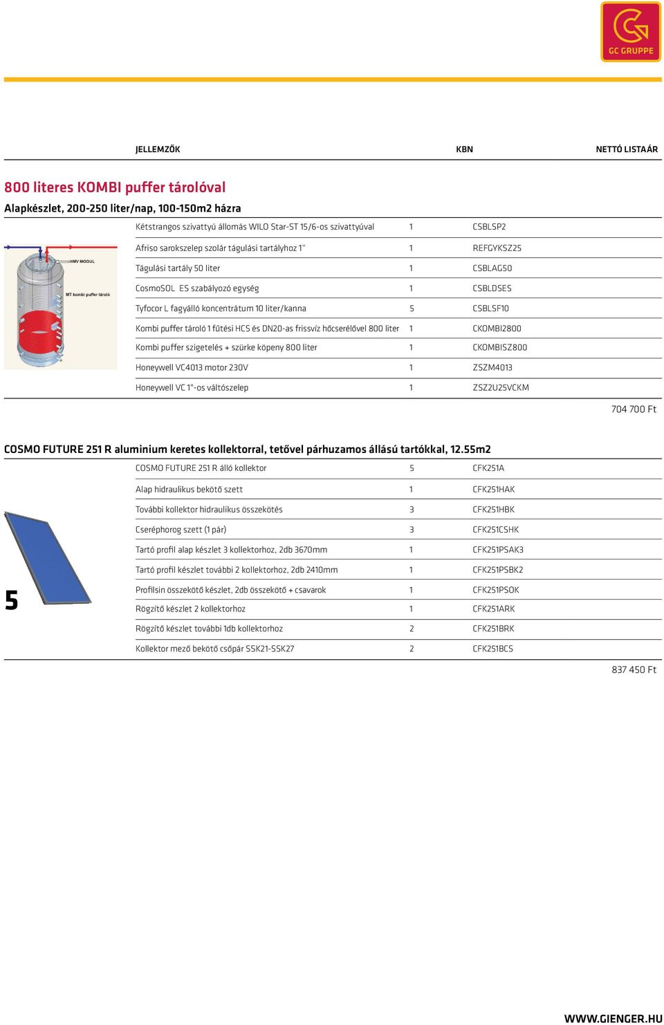 DN20-as frissvíz hőcserélővel 800 liter 1 CKOMBI2800 Kombi puffer szigetelés + szürke köpeny 800 liter 1 CKOMBISZ800 Honeywell VC4013 motor 230V 1 ZSZM4013 Honeywell VC 1"-os váltószelep 1