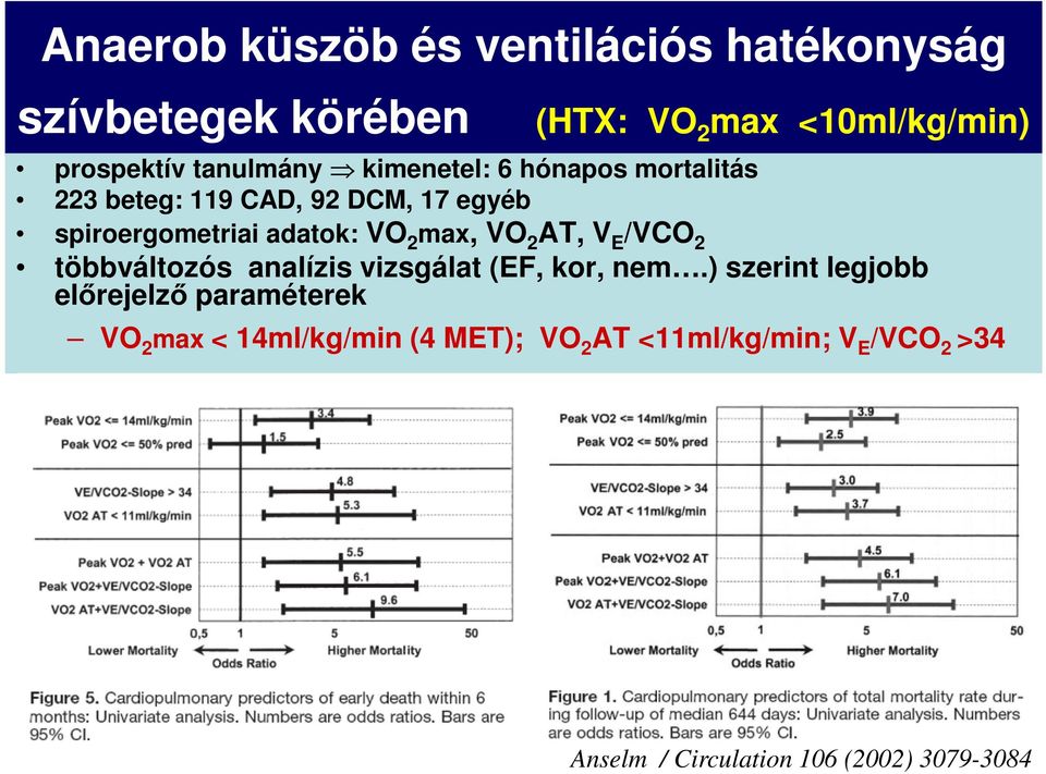 2 max, VO 2 AT, V E /VCO 2 többváltozós analízis vizsgálat (EF, kor, nem.