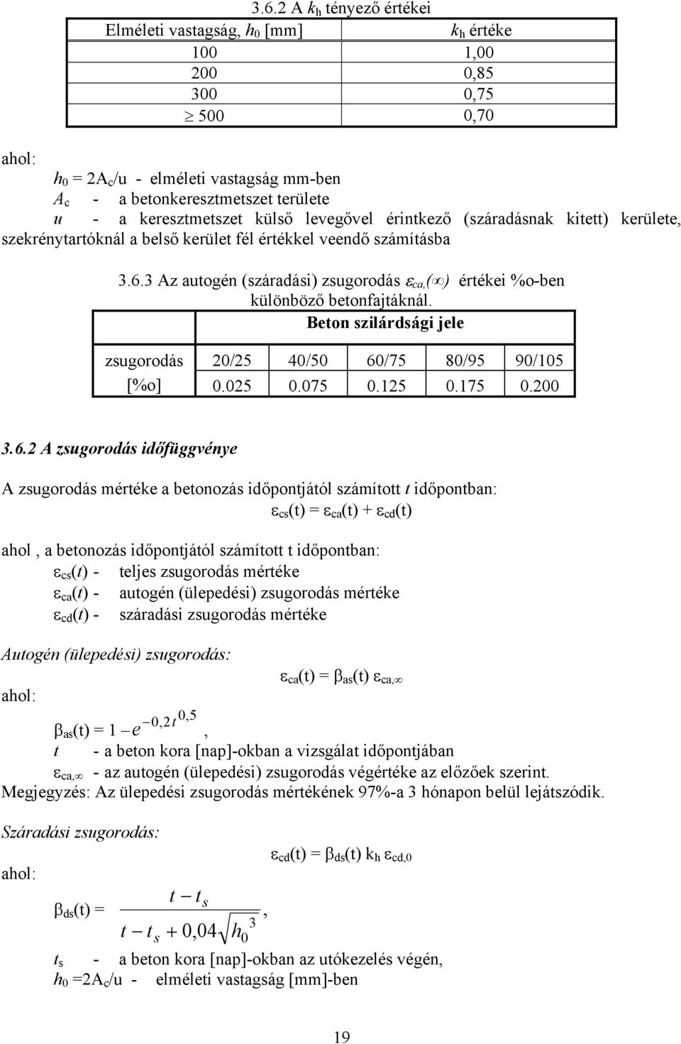 3 Az autogén (száradási) zsugorodás ε ca, ( ) értékei %o-ben különböző betonfajtáknál. Beton szilárdsági jele zsugorodás 20/25 40/50 60