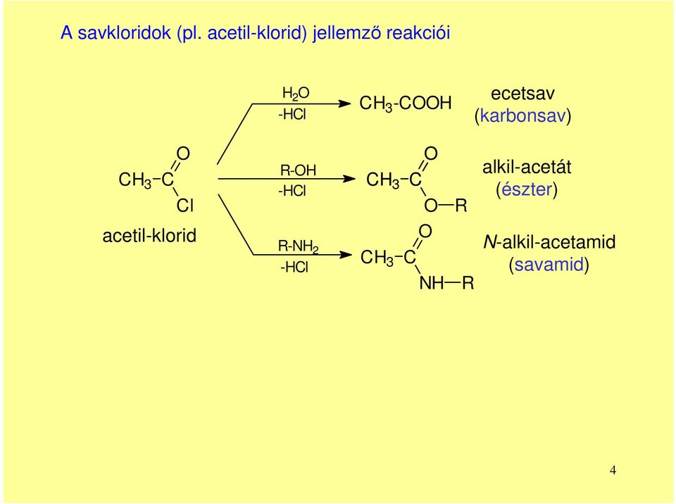 -H ecetsav (karbonsav) H 3 l acetil-klorid -H