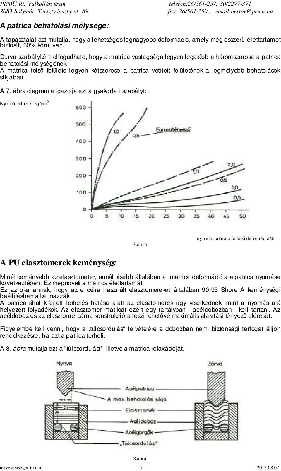 A matrica felső felülete legyen kétszerese a patrica vetített felületének a legmélyebb behatolások síkjában. A 7. ábra diagramja igazolja ezt a gyakorlati szabályt: Nyomóterhelés kg/cm 2 7.