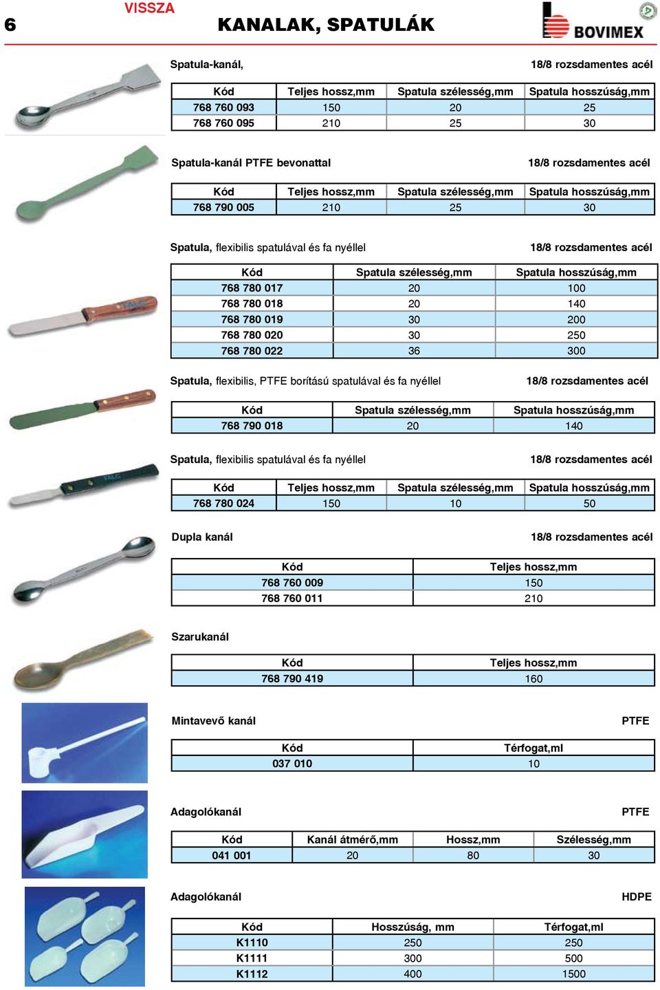 szélesség,mm Spatula hosszúság,mm 768 790 018 20 140 Spatula, flexibilis spatulával és fa nyéllel 768 780 024 150 10 50 Dupla kanál Teljes hossz,mm 768 760 009 150 768 760 011 210 Szarukanál