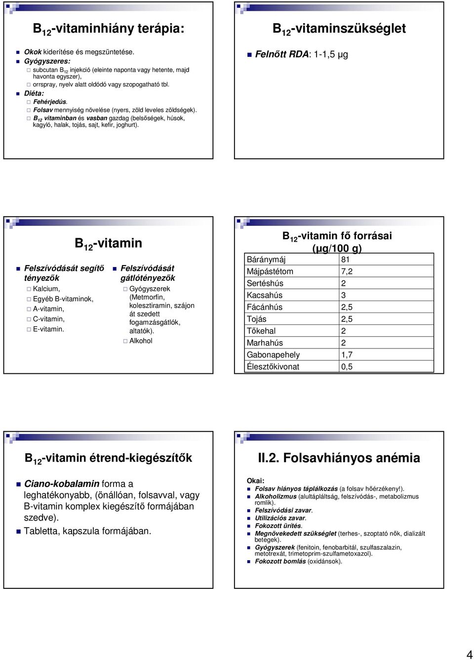 Folsav mennyiség növelése (nyers, zöld leveles zöldségek). B 1 vitaminban és vasban gazdag (belsőségek, húsok, kagyló, halak, tojás, sajt, kefir, joghurt).