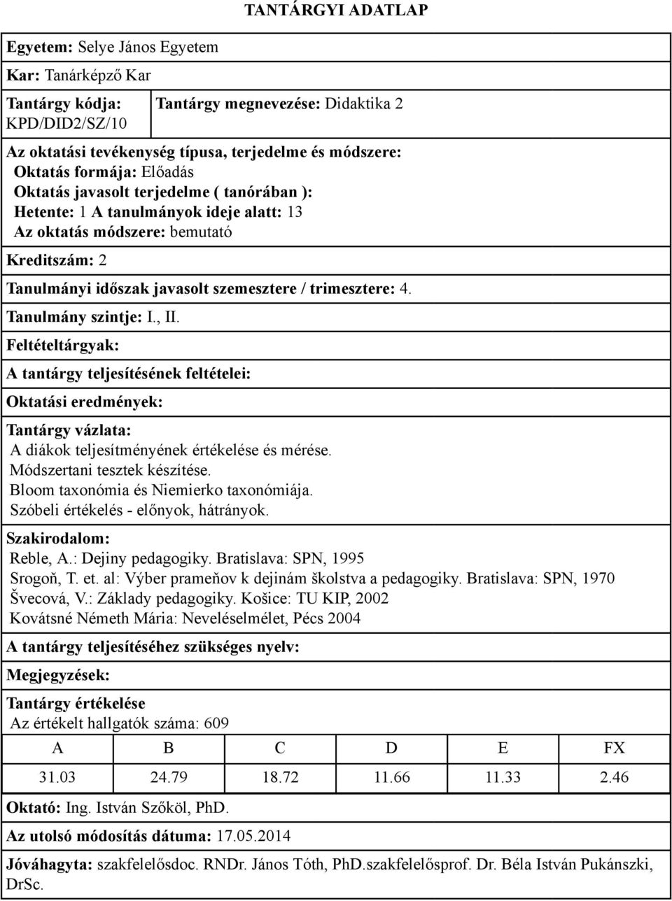 : Dejiny pedagogiky. Bratislava: SPN, 1995 Srogoň, T. et. al: Výber prameňov k dejinám školstva a pedagogiky. Bratislava: SPN, 1970 Švecová, V.: Základy pedagogiky.