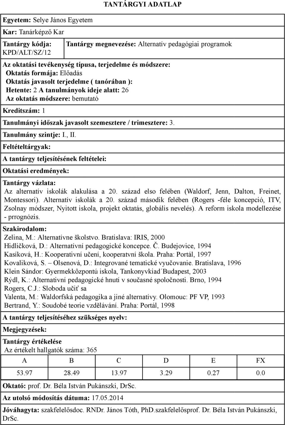 század második felében (Rogers -féle koncepció, ITV, Zsolnay módszer, Nyitott iskola, projekt oktatás, globális nevelés). A reform iskola modellezése - prrognózis. Zelina, M.: Alternatívne školstvo.