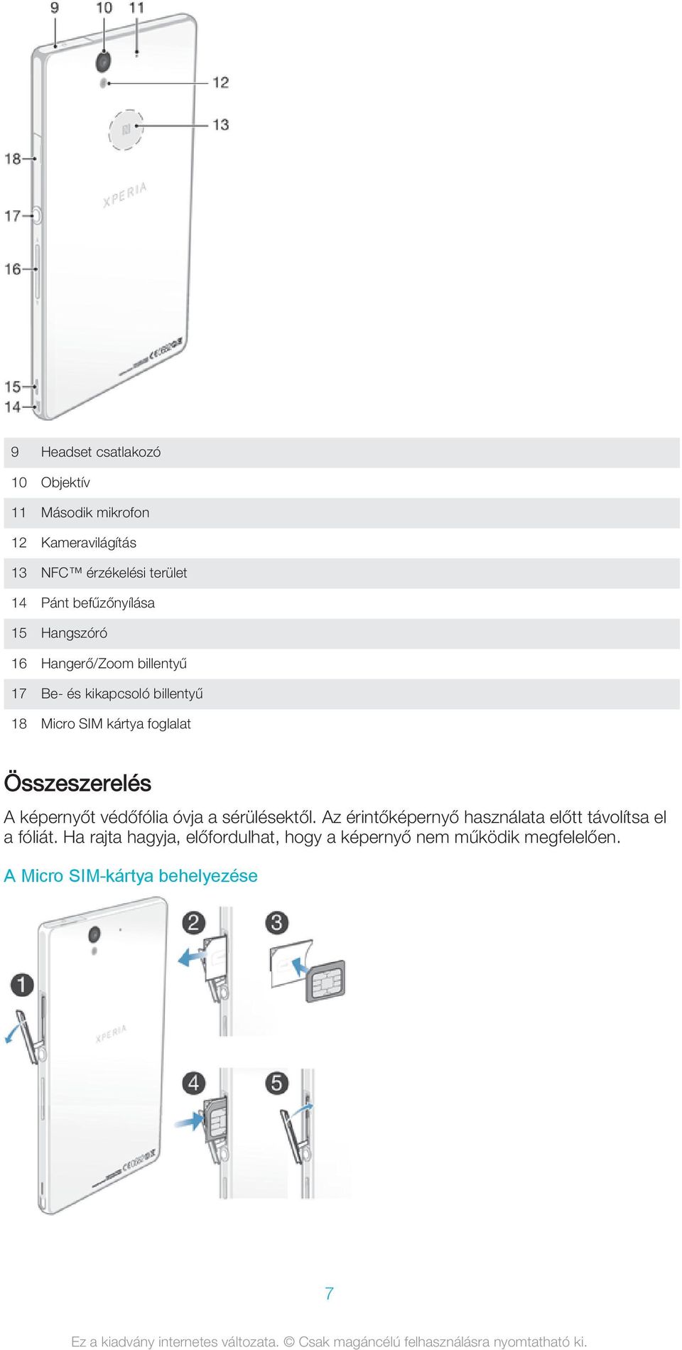 foglalat Összeszerelés A képernyőt védőfólia óvja a sérülésektől.