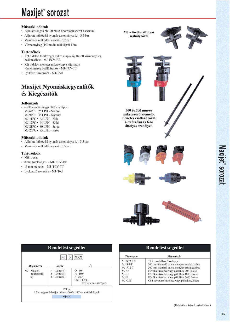 vízmennyiség beállításához MJ-TCV-TT Lyukasztó szerszám MJ-Tool Maxijet Nyomáskiegyenlítők és Kiegészítők Jellemzők 6 féle nyomáskiegyenlítő alaptípus MJ-6PC 25 LPH Szürke MJ-9PC 36 LPH Narancs