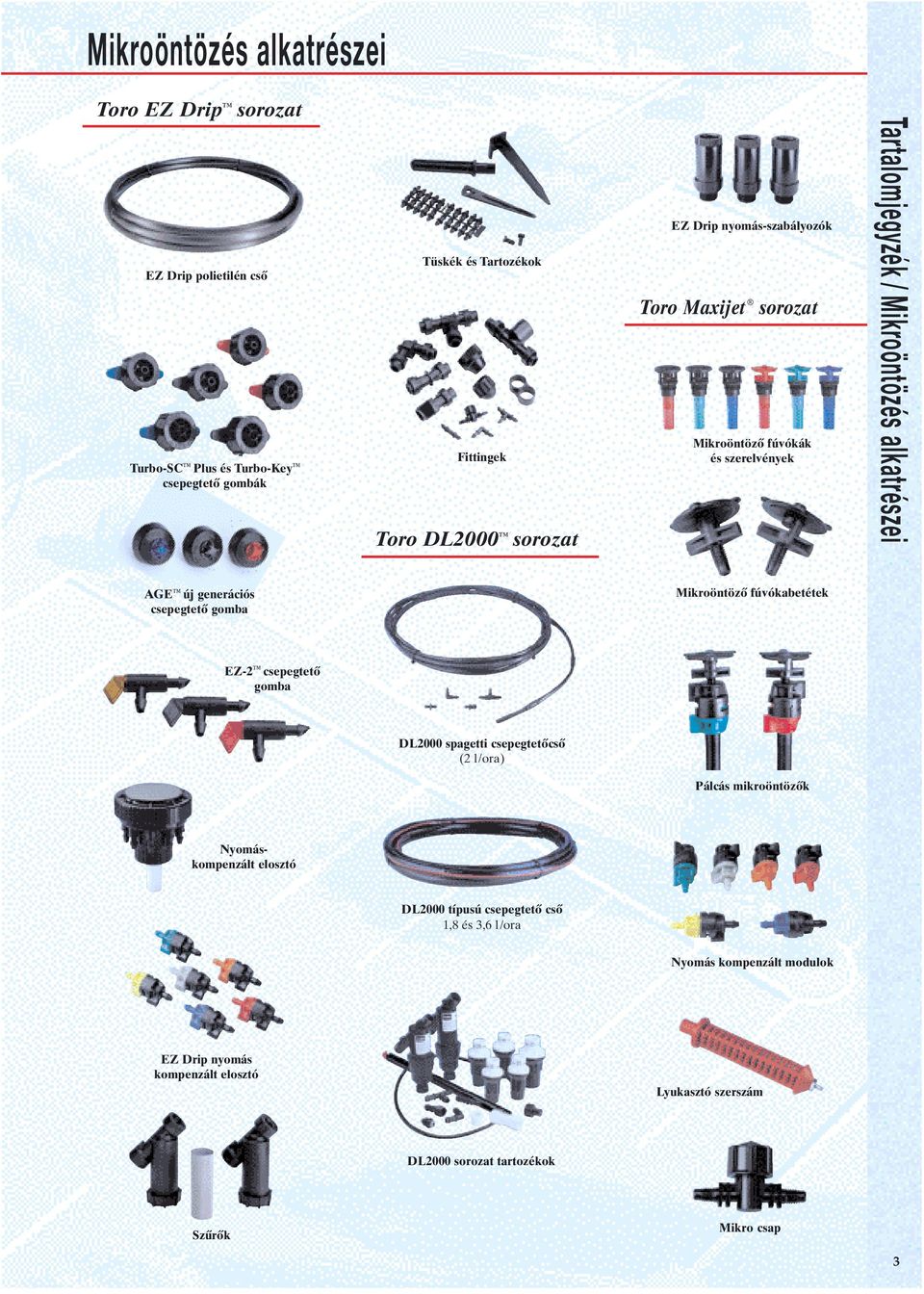 csepegtető gomba Mikroöntöző fúvókabetétek EZ-2 csepegtető gomba DL2000 spagetti csepegtetőcső (2 l/ora) Pálcás mikroöntözők Nyomáskompenzált elosztó DL2000