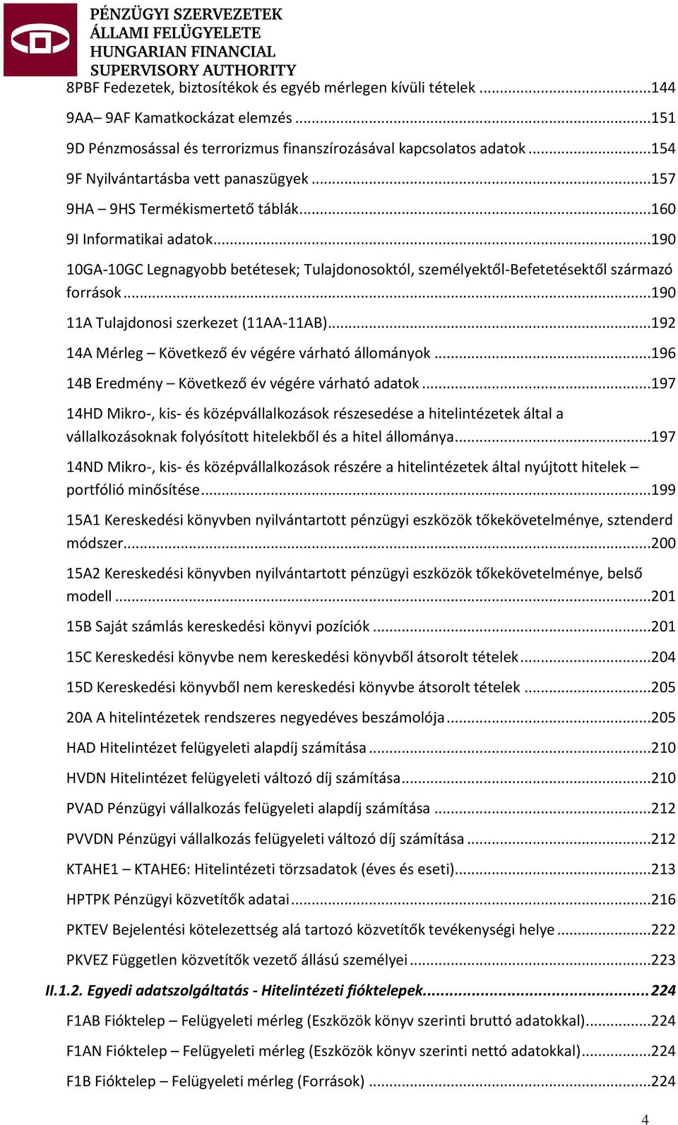 ..190 10GA-10GC Legnagyobb betétesek; Tulajdonosoktól, személyektől-befetetésektől származó források...190 11A Tulajdonosi szerkezet (11AA-11AB)...192 14A Mérleg Következő év végére várható állományok.