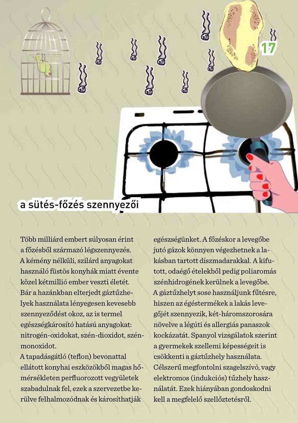 Bár a hazánkban elterjedt gáztűzhelyek használata lényegesen kevesebb szennyeződést okoz, az is termel egészségkárosító hatású anyagokat: nitrogén-oxidokat, szén-dioxidot, szénmonoxidot.