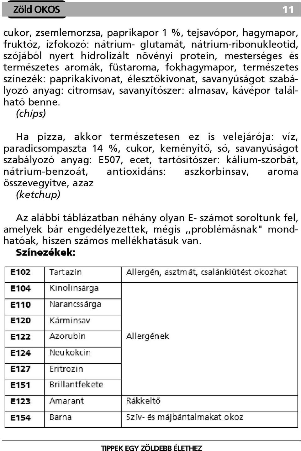 (chips) Ha pizza, akkor természetesen ez is velejárója: víz, paradicsompaszta 14 %, cukor, keményítõ, só, savanyúságot szabályozó anyag: E507, ecet, tartósítószer: kálium-szorbát, nátrium-benzoát,