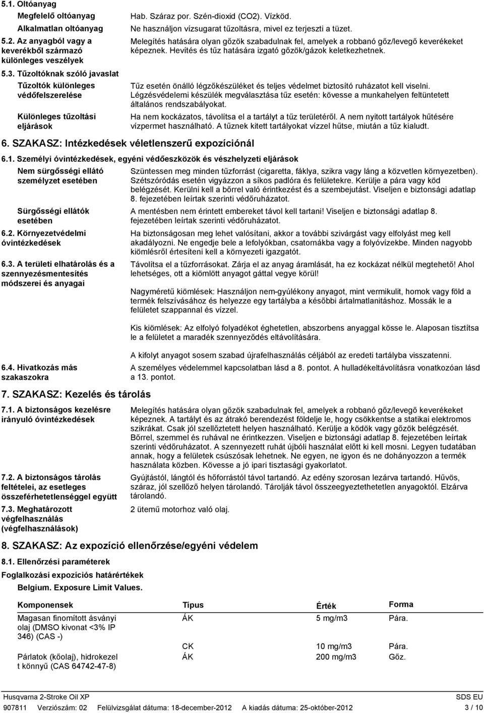 Ne használjon vízsugarat tűzoltásra, mivel ez terjeszti a tüzet. Melegítés hatására olyan gőzök szabadulnak fel, amelyek a robbanó gőz/levegő keverékeket képeznek.