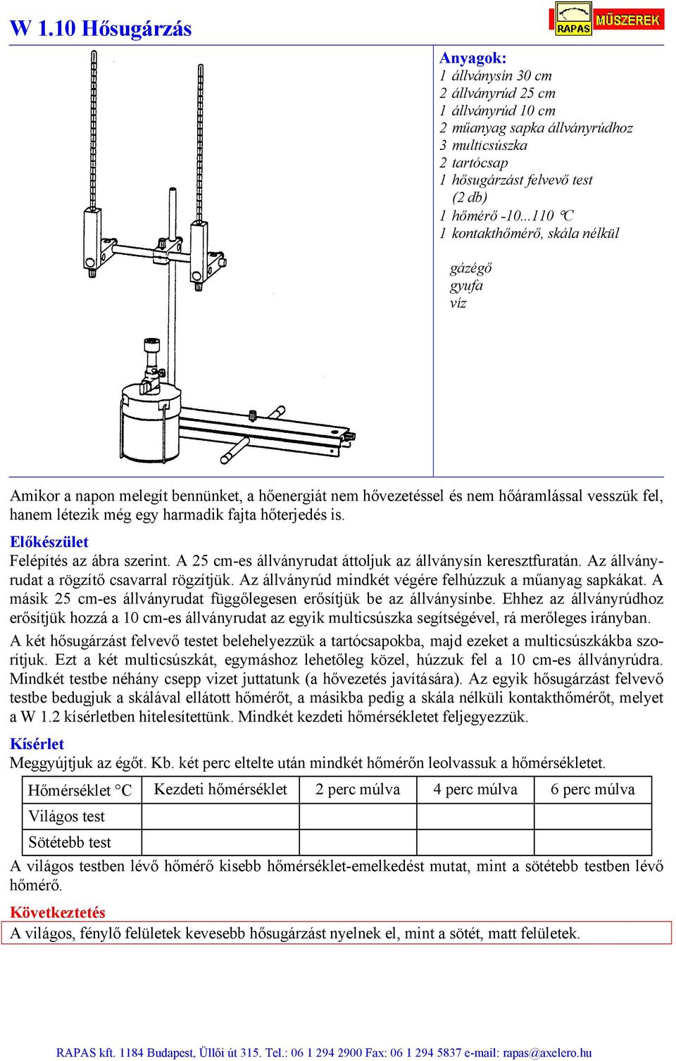 a rögzítő csavarral rögzítjük. Az állványrúd mindkét végére felhúzzuk a műanyag sapkákat. A másik 25 cm-es állványrudat függőlegesen erősítjük be az állványsínbe.