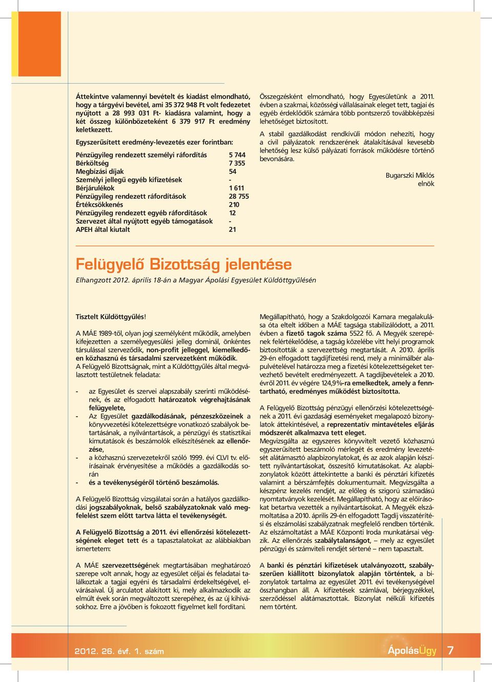 Egyszerűsített eredmény-levezetés ezer forintban: Pénzügyileg rendezett személyi ráfordítás 5 744 Bérköltség 7 355 Megbízási díjak 54 Személyi jellegű egyéb kifizetések - Bérjárulékok 1 611