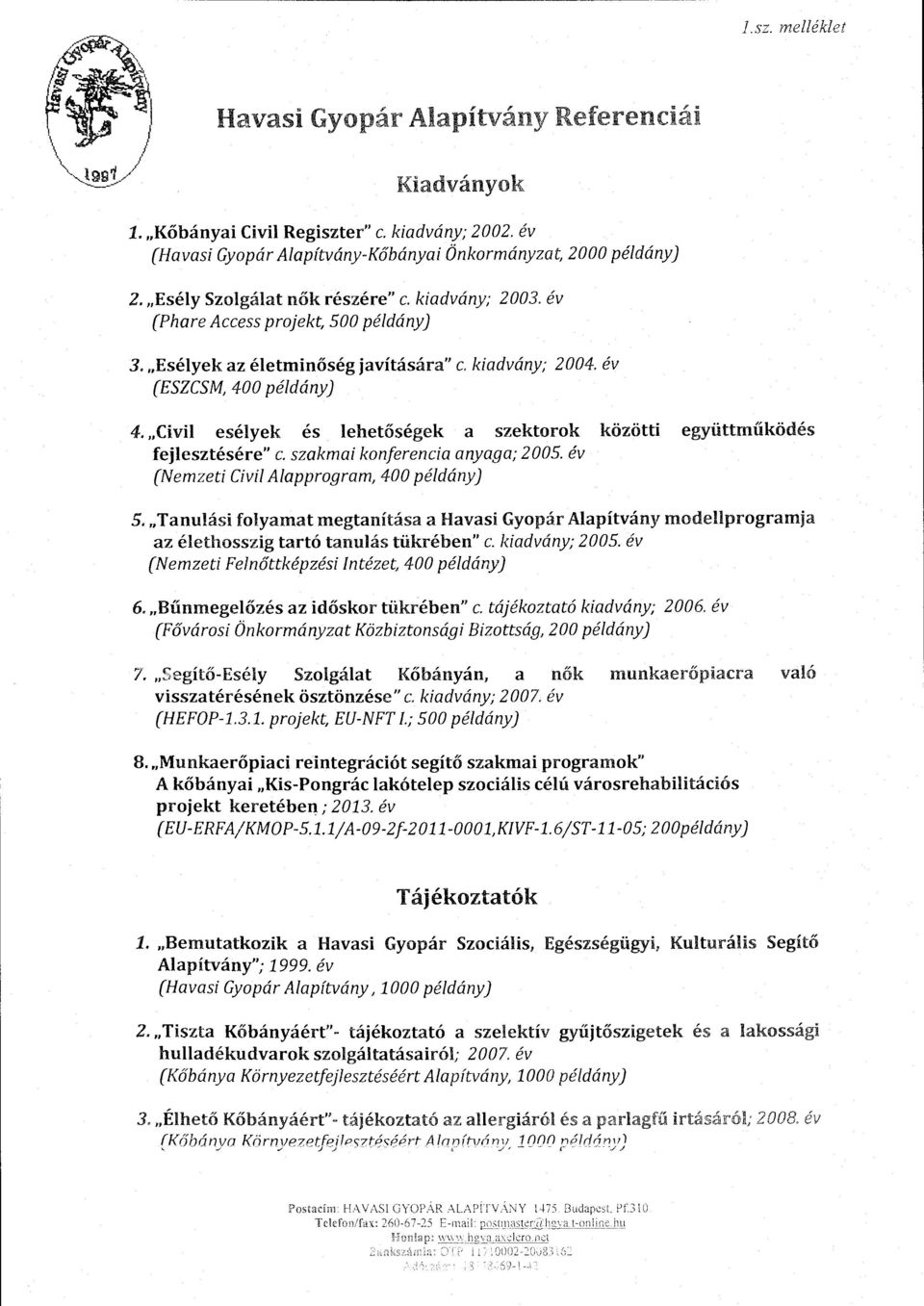 "Civil esélyek és lehetőségek a szektorok közötti együttműködés fejlesztésére" c. szakmai konferencia anyaga; 2005. év (Nemzeti Civil Alapprogram, 400 példány) 5.