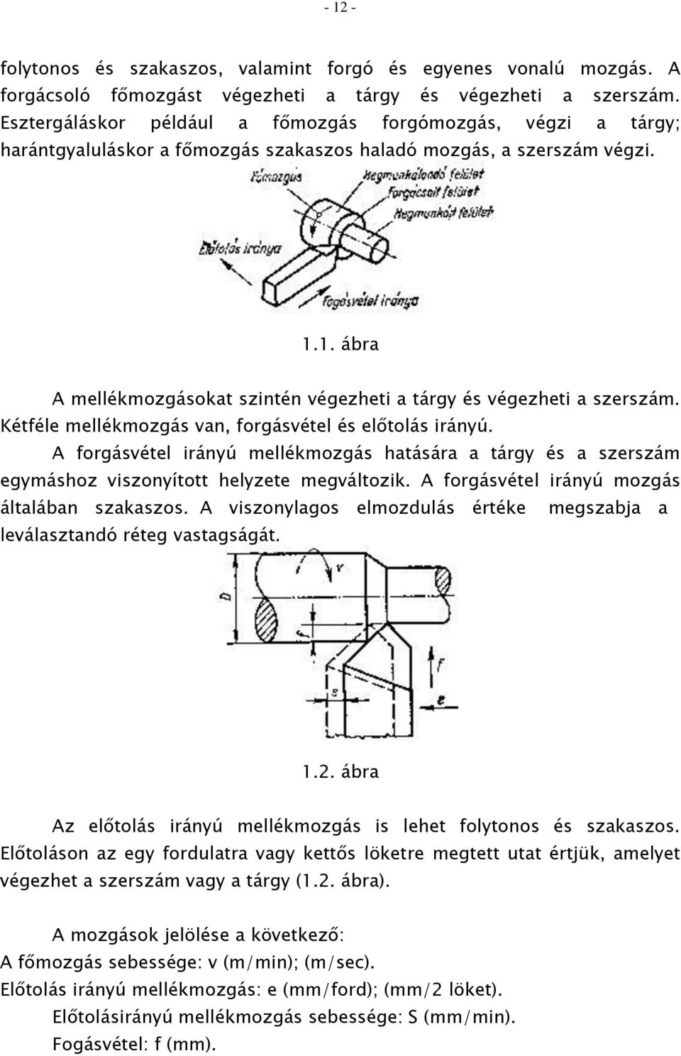 1. ábra A mellékmozgásokat szintén végezheti a tárgy és végezheti a szerszám. Kétféle mellékmozgás van, forgásvétel és előtolás irányú.