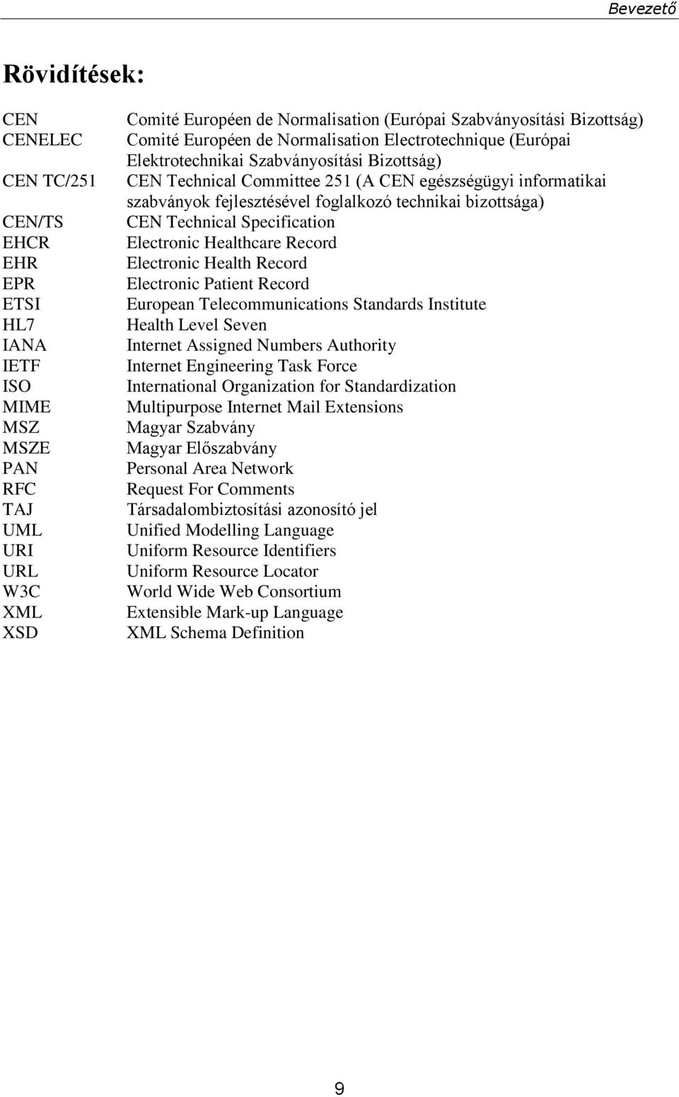 fejlesztésével foglalkozó technikai bizottsága) CEN Technical Specification Electronic Healthcare Record Electronic Health Record Electronic Patient Record European Telecommunications Standards