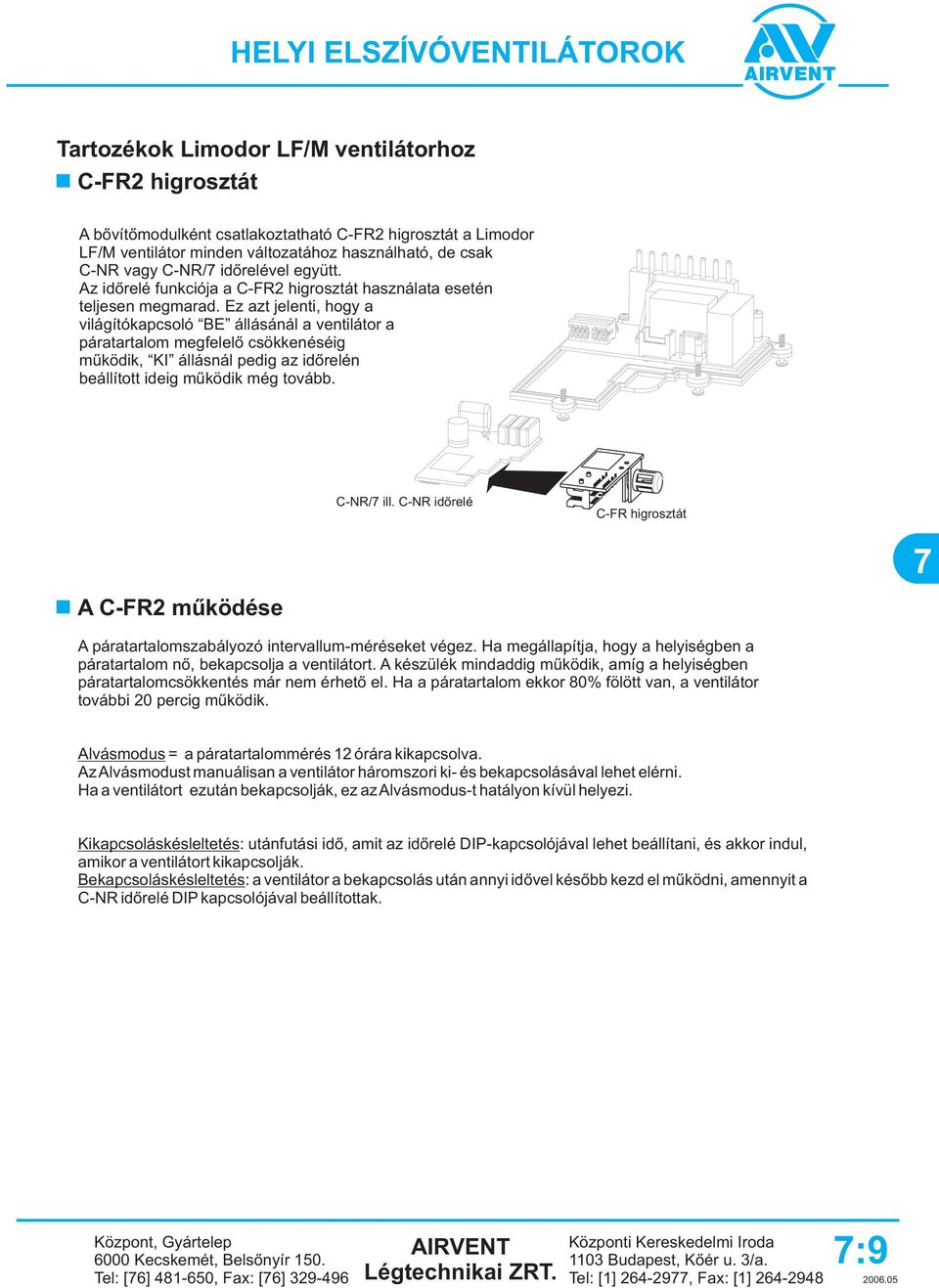 Ez azt jelenti, hogy a világítókapcsoló állásánál a ventilátor a páratartalom megfelelõ csökkenéséig mûködik, állásnál pedig az idõrelén beállított ideig mûködik még tovább. C-NR/7 ill.