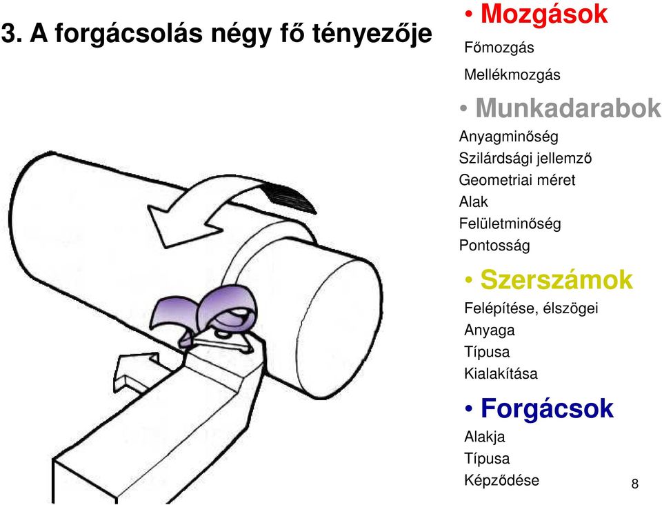 Geometriai méret Alak Felületminıség Pontosság Szerszámok