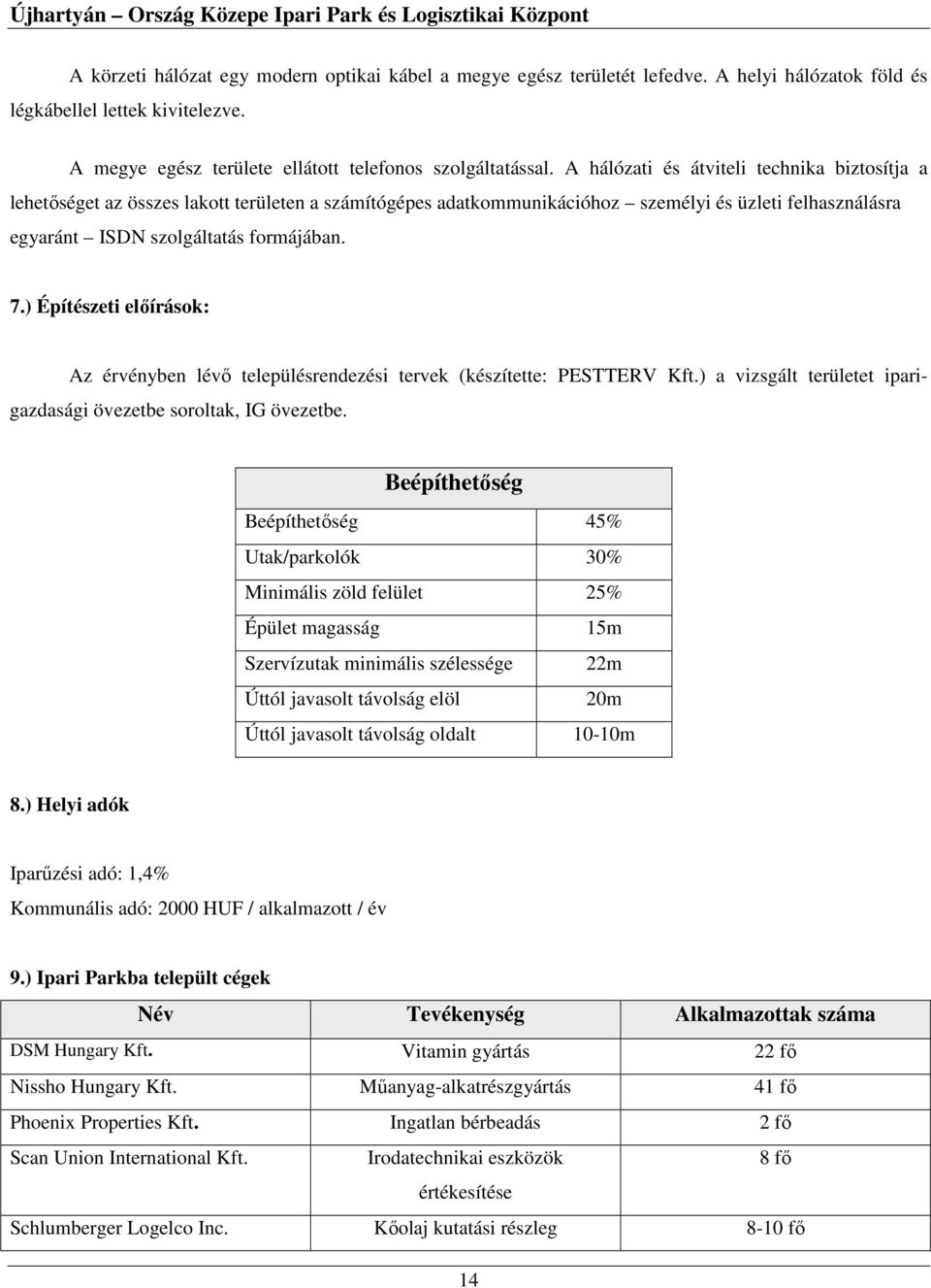 ) Építészeti előírások: Az érvényben lévő településrendezési tervek (készítette: PESTTERV Kft.) a vizsgált területet iparigazdasági övezetbe soroltak, IG övezetbe.