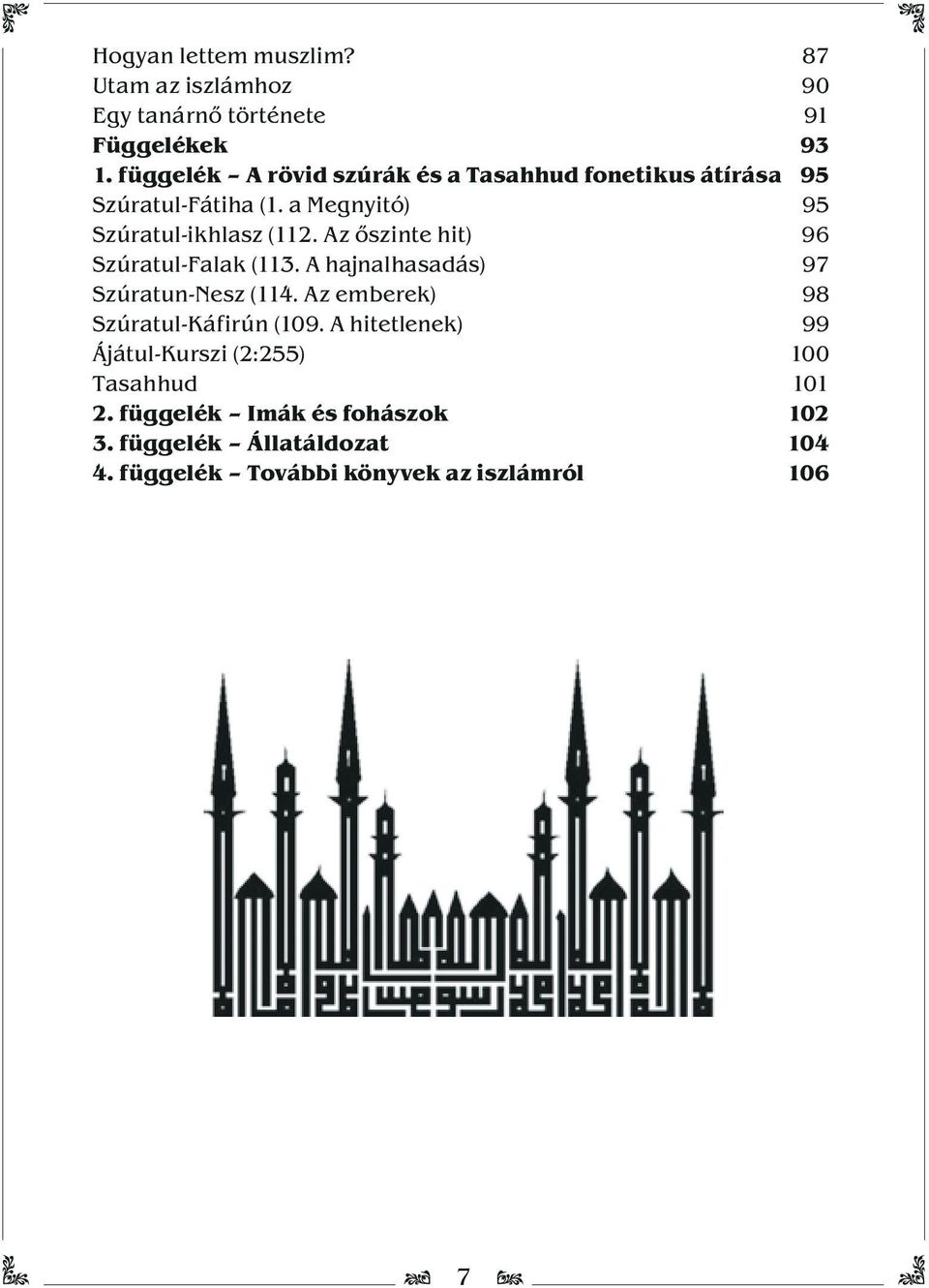 Az őszinte hit) 96 Szúratul-Falak (113. A hajnalhasadás) 97 Szúratun-Nesz (114. Az emberek) 98 Szúratul-Káfirún (109.