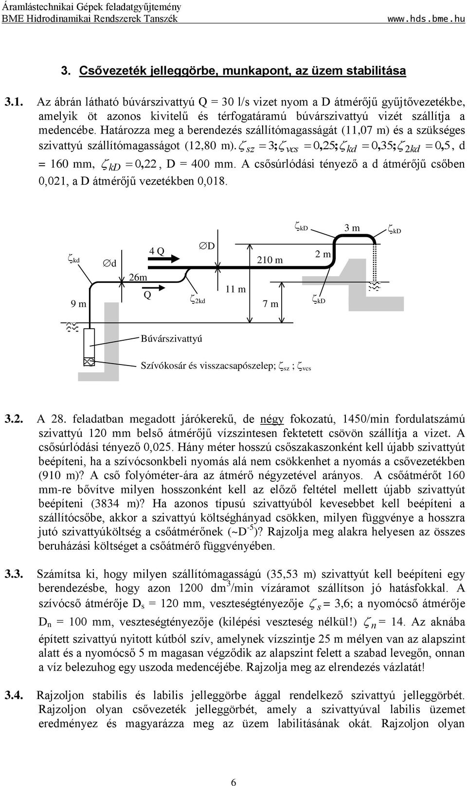 Határozza meg a berendezés szállítómagasságát (,07 m) és a szükséges szivattyú szállítómagasságot (,80 m). ; 0, 5; 0, 5; 0, 5, d sz = 60 mm, kd 0,, D = 00 mm.