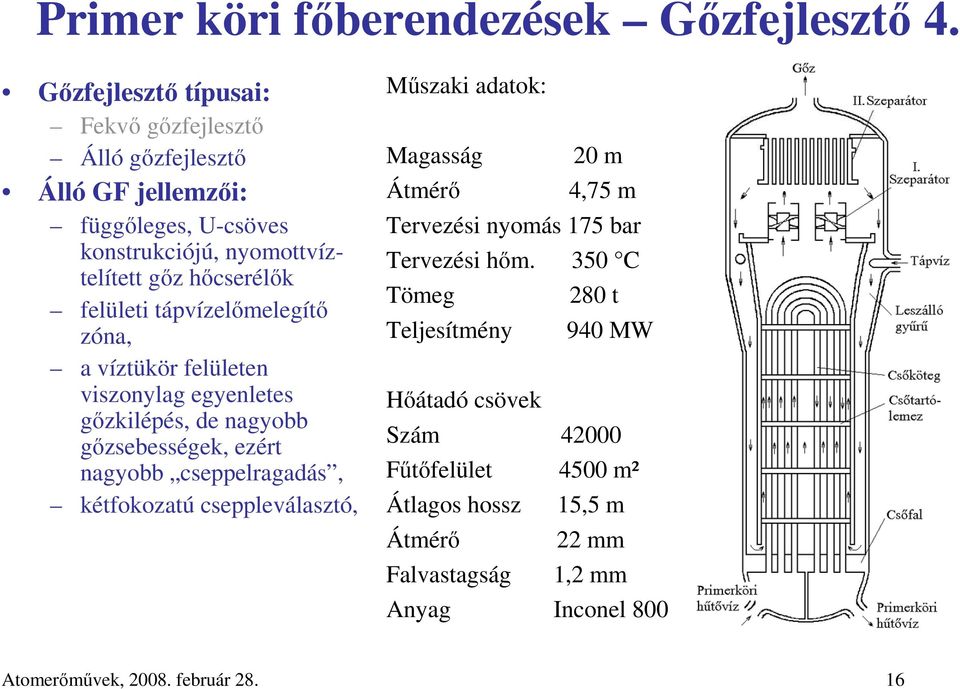 tápvízelımelegítı zóna, a víztükör felületen viszonylag egyenletes gızkilépés, de nagyobb gızsebességek, ezért nagyobb cseppelragadás, kétfokozatú