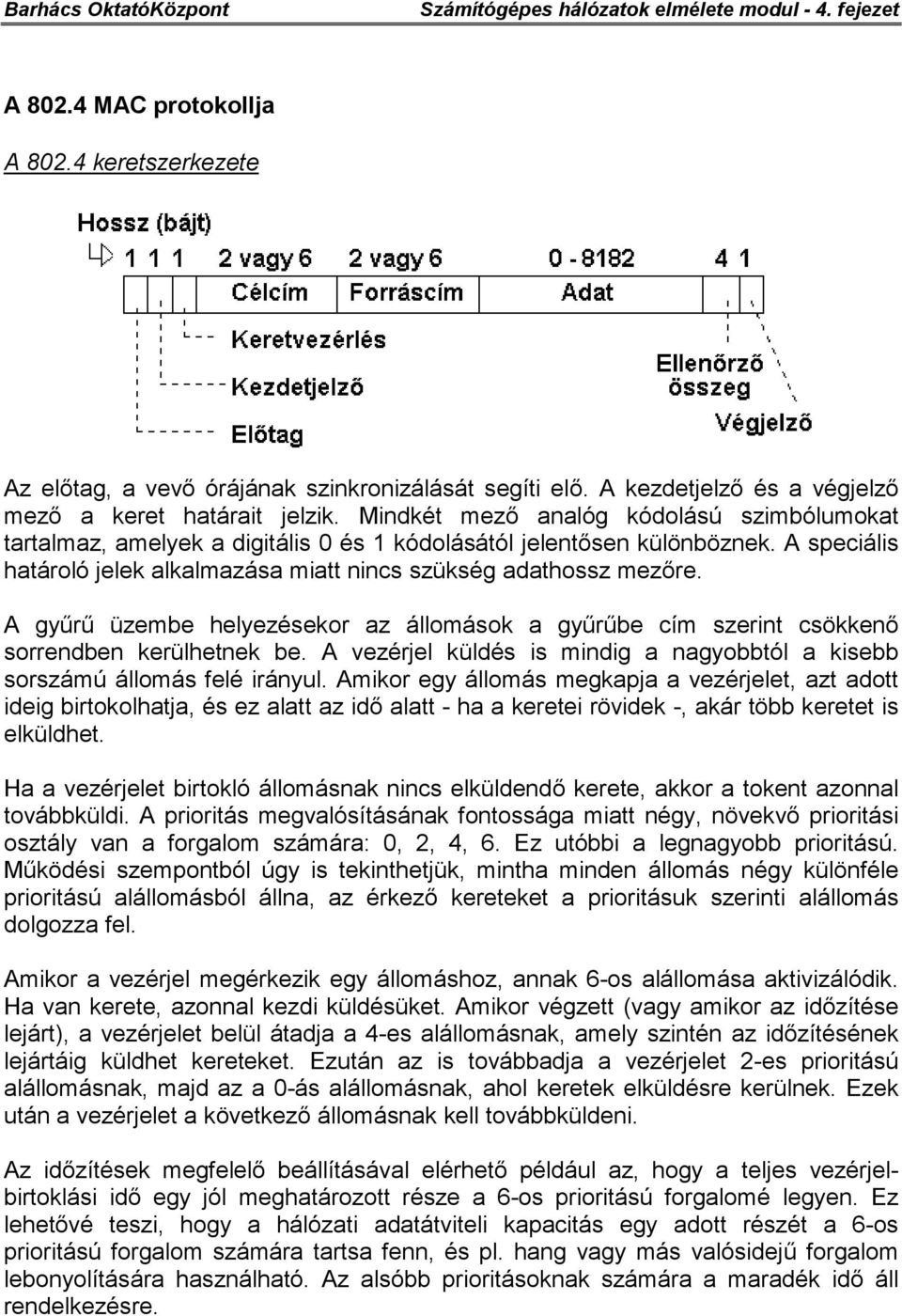 A gyűrű üzembe helyezésekor az állomások a gyűrűbe cím szerint csökkenő sorrendben kerülhetnek be. A vezérjel küldés is mindig a nagyobbtól a kisebb sorszámú állomás felé irányul.