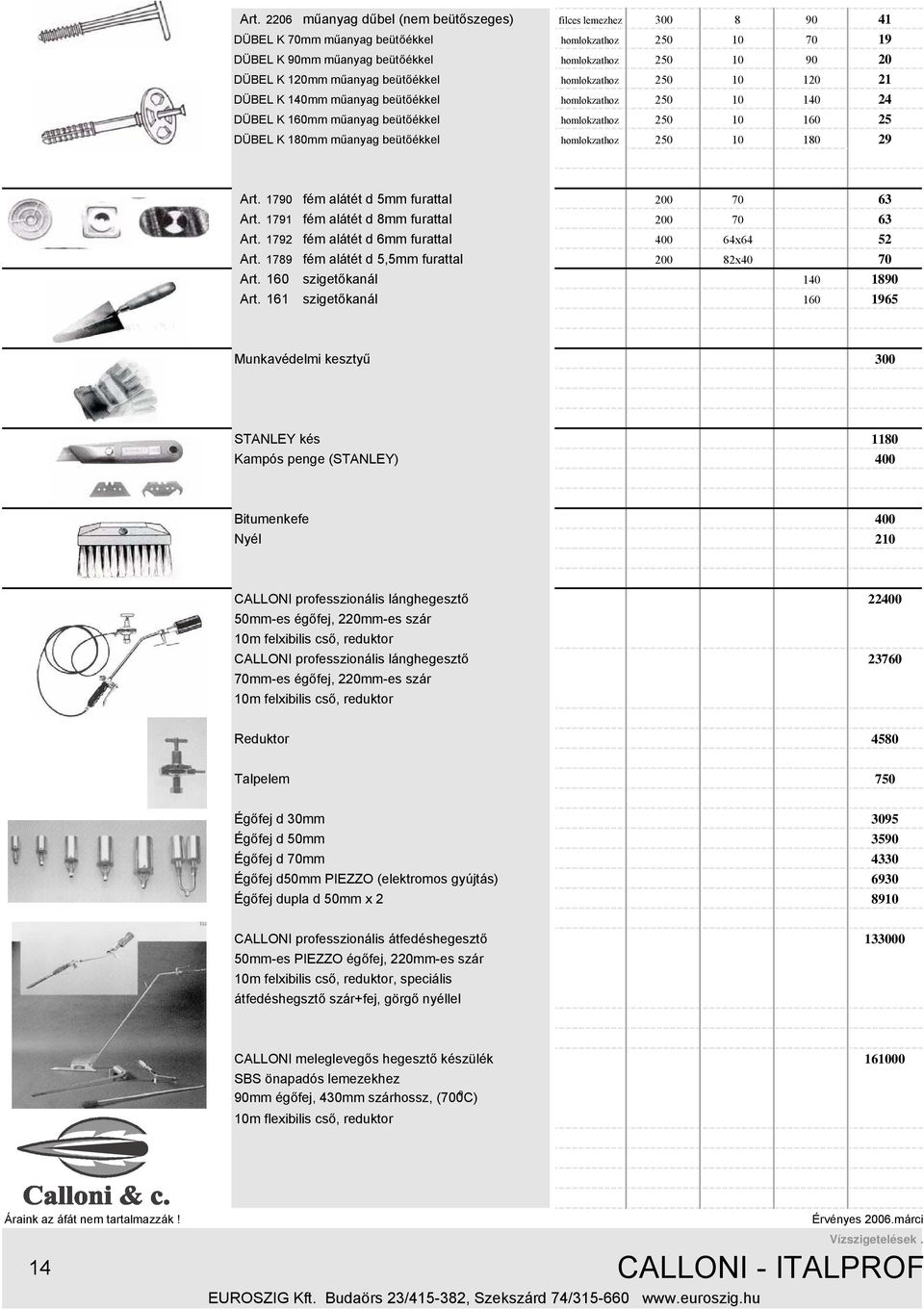 homlokzathoz 250 10 180 29 Art. 1790 fém alátét d 5mm furattal 200 70 63 Art. 1791 fém alátét d 8mm furattal 200 70 63 Art. 1792 fém alátét d 6mm furattal 400 64x64 52 Art.