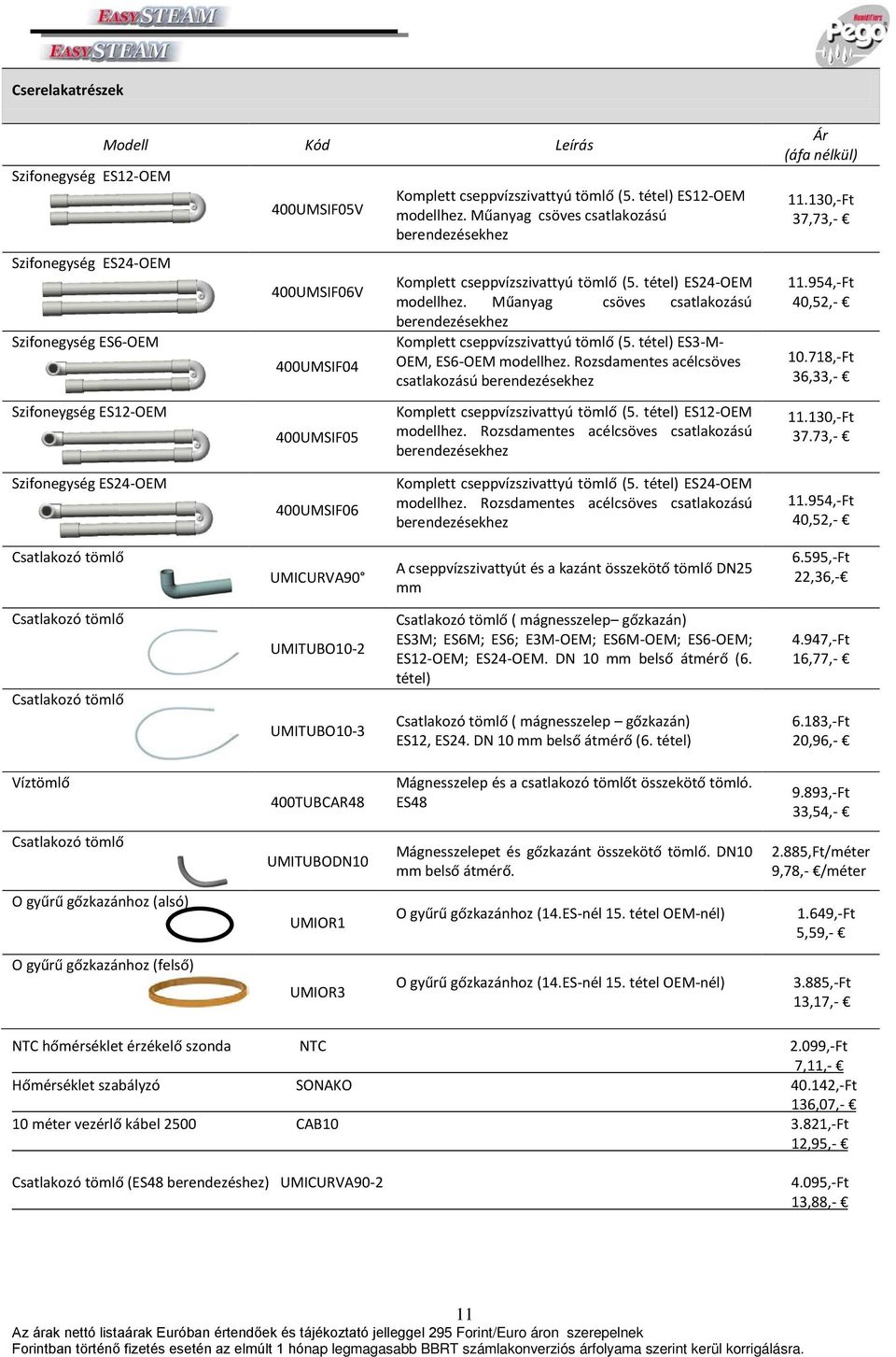 Műanyag csöves csatlakozású berendezésekhez Komplett cseppvízszivattyú tömlő (5. tétel) ES3-M- OEM, ES6-OEM modellhez.