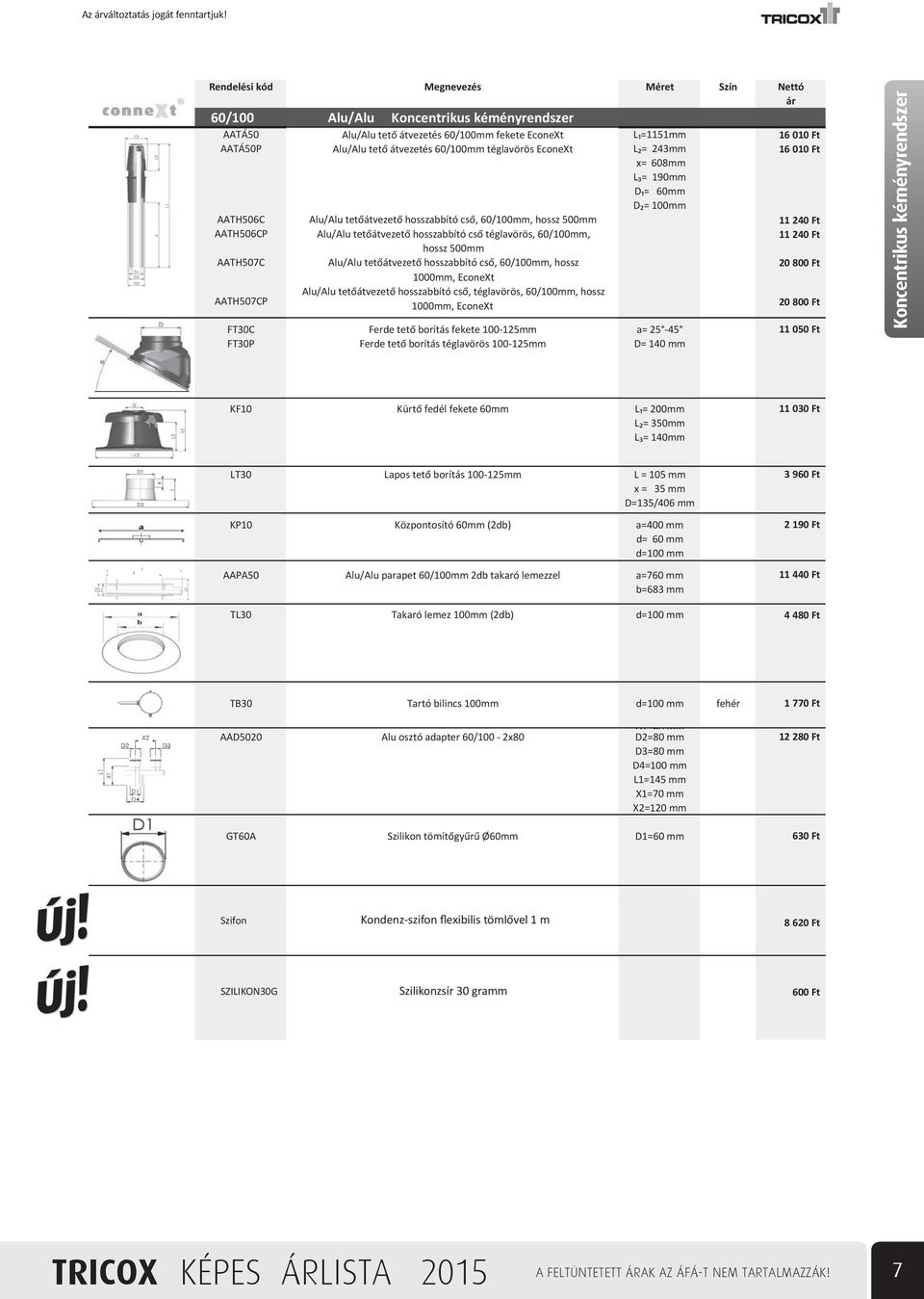 60/100mm, hossz 1000mm, EconeXt Alu/Alu tet átvezet hosszabbító cs, téglavörös, 60/100mm, hossz AATH507CP 1000mm, EconeXt D = 100mm FT30C Ferde tet borítás fekete 100-125mm a= 25-45 FT30P Ferde tet