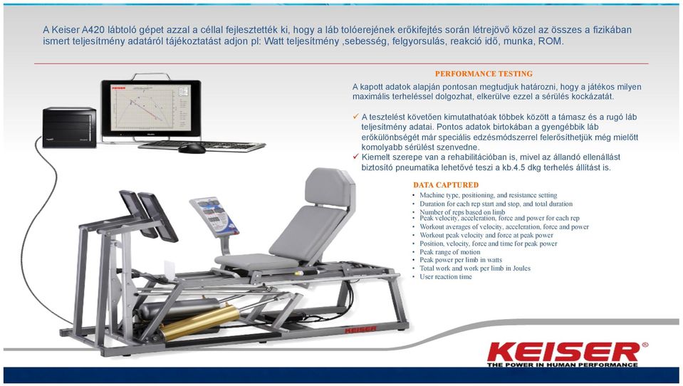 PERFORMANCE TESTING A kapott adatok alapján pontosan megtudjuk határozni, hogy a játékos milyen maximális terheléssel dolgozhat, elkerülve ezzel a sérülés kockázatát.