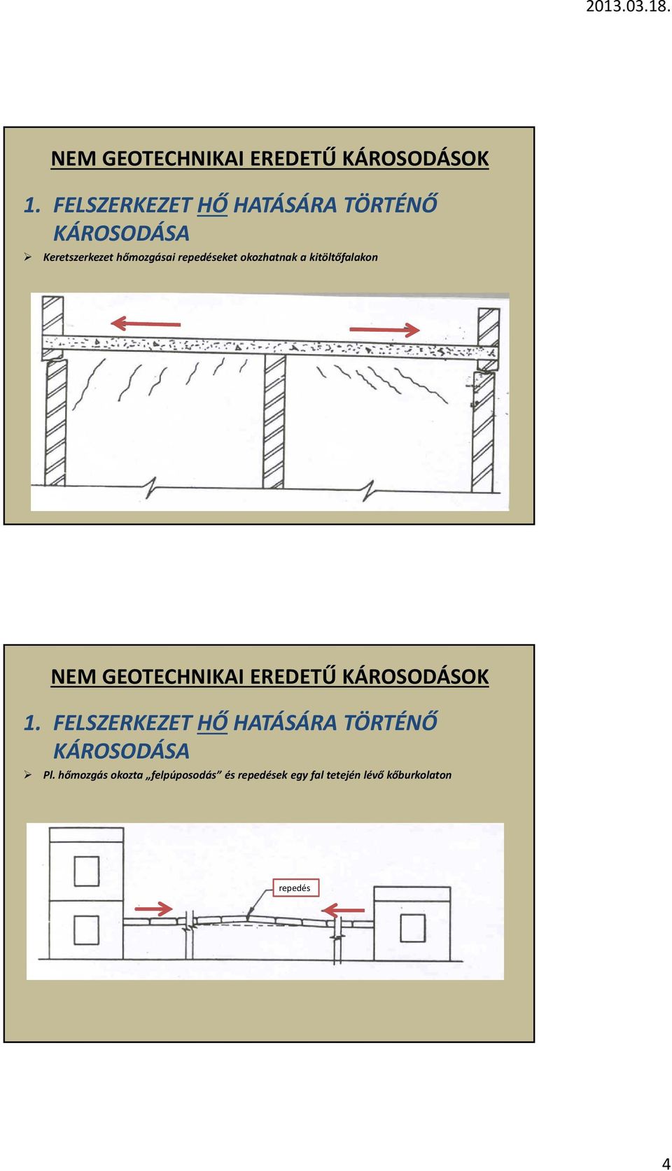 hőmozgásai repedéseket okozhatnak a kitöltőfalakon  FELSZERKEZET