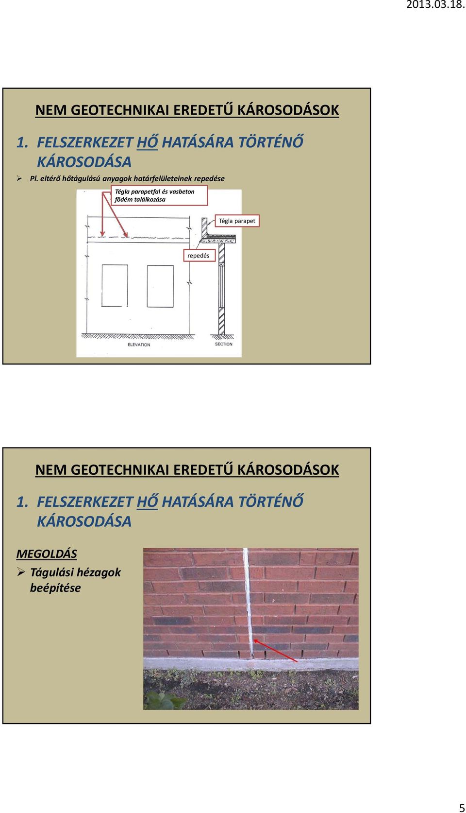 parapetfal és vasbeton födém találkozása Tégla parapet repedés NEM