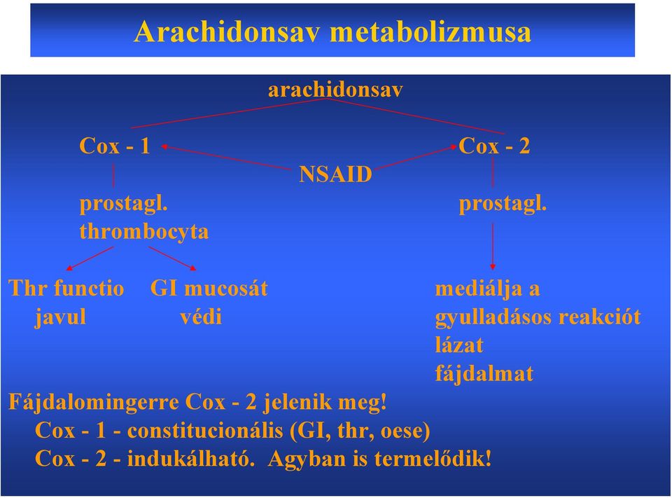 thrombocyta Thr functio GI mucosát mediálja a javul védi gyulladásos