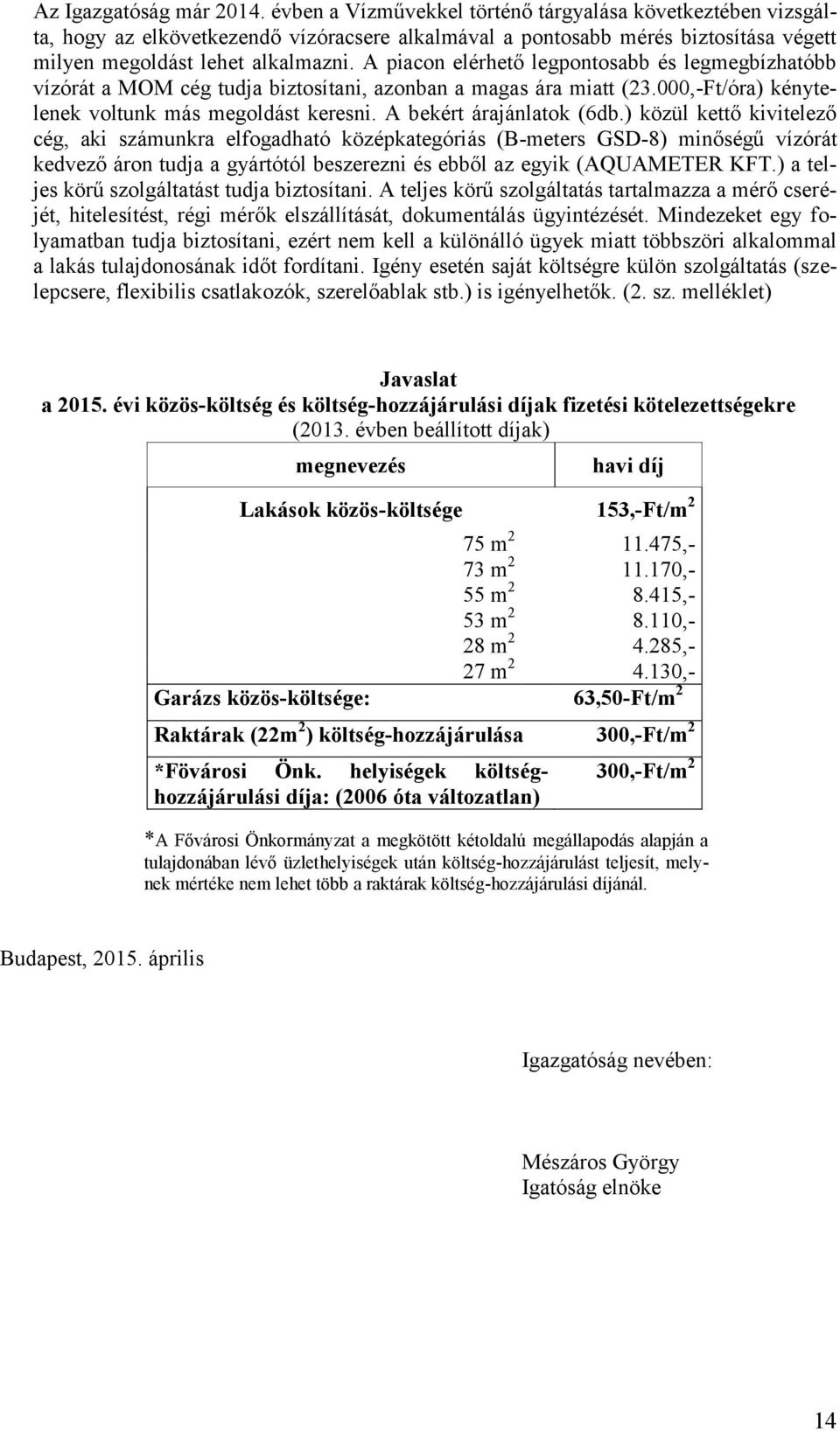 A piacon elérhető legpontosabb és legmegbízhatóbb vízórát a MOM cég tudja biztosítani, azonban a magas ára miatt (23.000,-Ft/óra) kénytelenek voltunk más megoldást keresni. A bekért árajánlatok (6db.