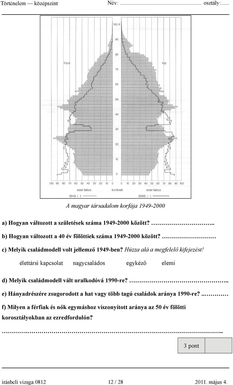 Húzza alá a megfelelő kifejezést! élettársi kapcsolat nagycsaládos egykéző elemi d) Melyik családmodell vált uralkodóvá 1990-re?