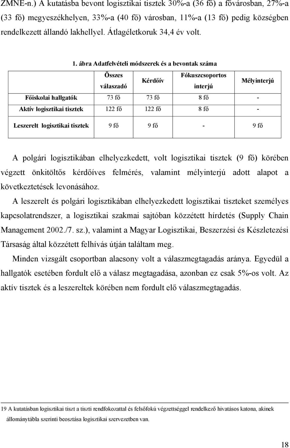 ábra Adatfelvételi módszerek és a bevontak száma Összes Fókuszcsoportos Kérdőív válaszadó interjú Mélyinterjú Főiskolai hallgatók 73 fő 73 fő 8 fő - Aktív logisztikai tisztek 122 fő 122 fő 8 fő -