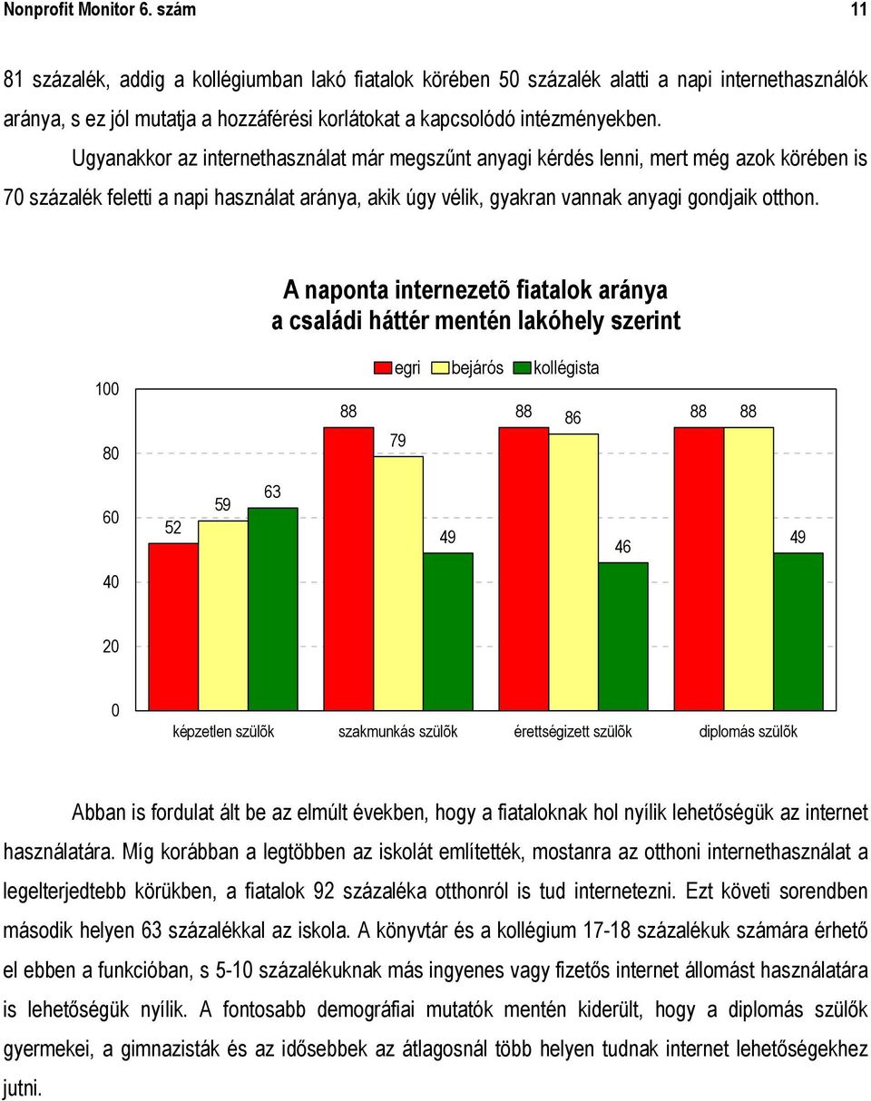 Ugyanakkor az internethasználat már megszűnt anyagi kérdés lenni, mert még azok körében is 70 százalék feletti a napi használat aránya, akik úgy vélik, gyakran vannak anyagi gondjaik otthon.