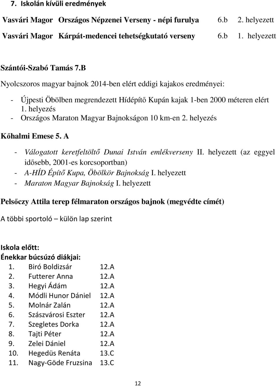 helyezés - Országos Maraton Magyar Bajnokságon 10 km-en 2. helyezés Kőhalmi Emese 5. A - Válogatott keretfeltöltő Dunai István emlékverseny II.