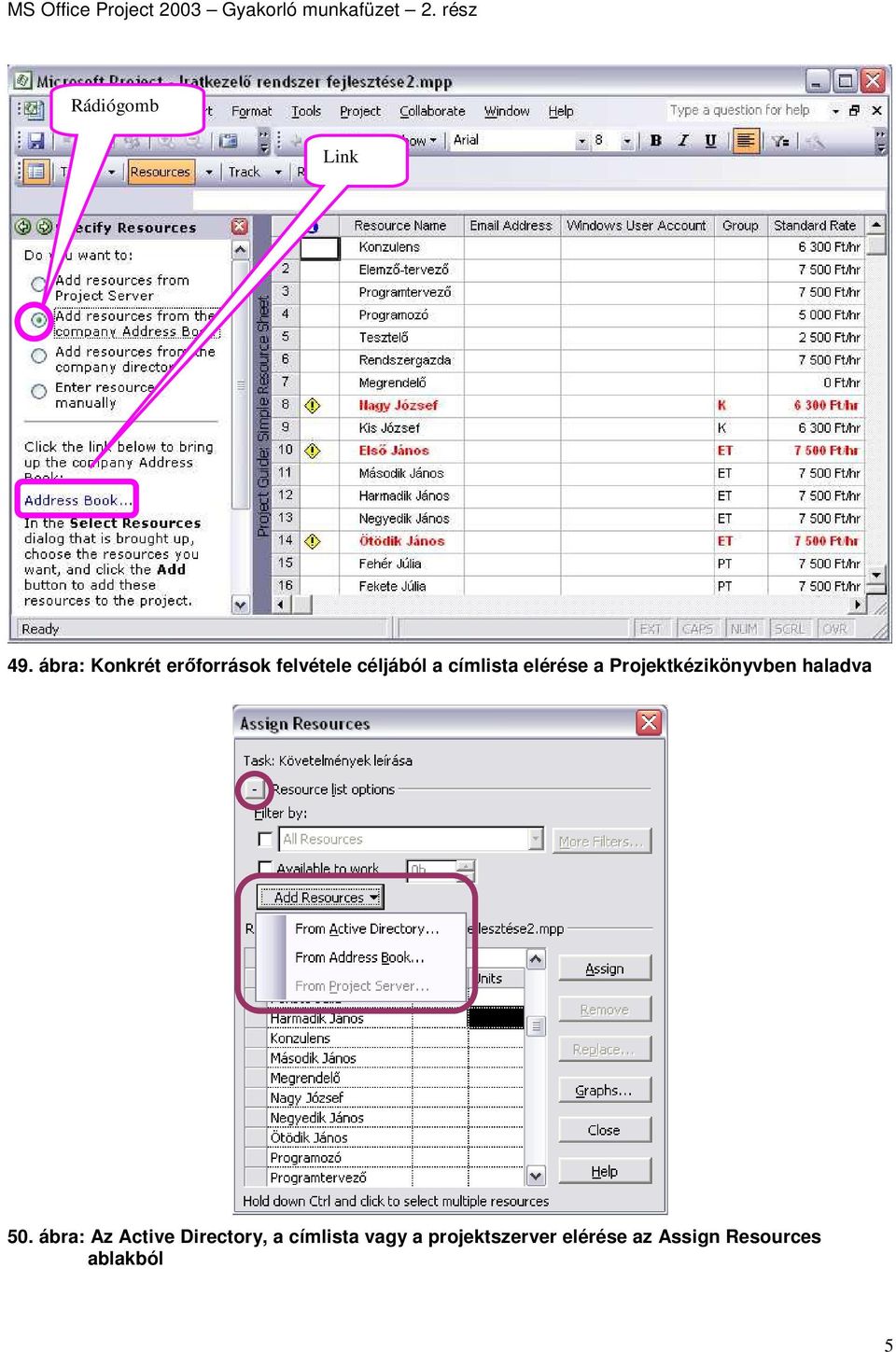 címlista elérése a Projektkézikönyvben haladva 50.