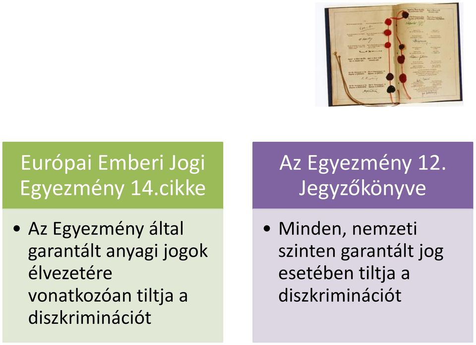 élvezetére vonatkozóan tiltja a diszkriminációt Az