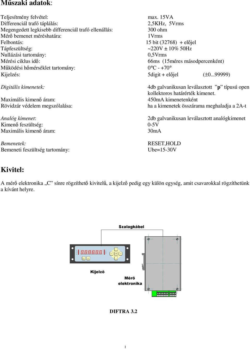 10% 50Hz Nullázási tartomány: 0,5Vrms Mérési ciklus idő: 66ms (15méres másodpercenként) Működési hőmérséklet tartomány: 0 C - +70 Kijelzés: 5digit + előjel (±0.