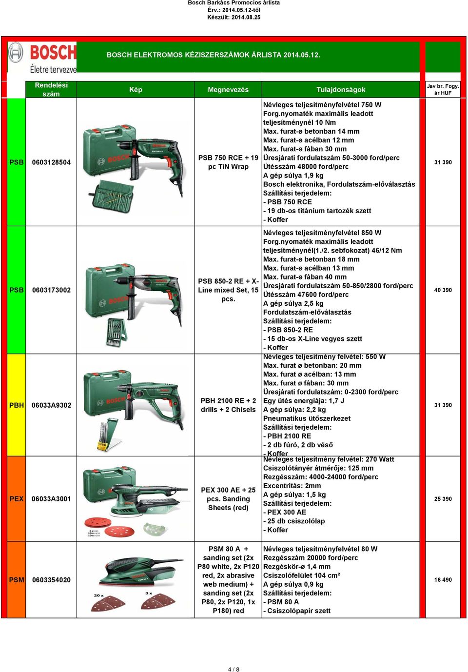 Sanding Sheets (red) PSM 80 A + sanding set (2x P80 white, 2x P120 red, 2x abrasive web medium) + sanding set (2x P80, 2x P120, 1x P180) red Névleges teljesítményfelvétel 750 W Forg.