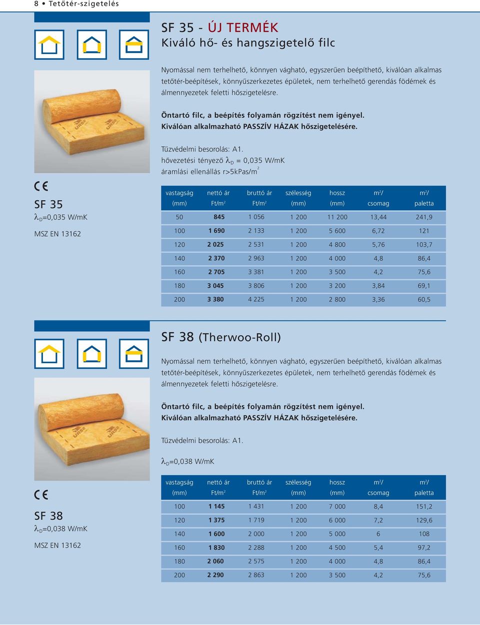 hõvezetési tényezõ λ D = 0,035 W/mK áramlási ellenállás r>5kpas/m 2 SF 35 λ D =0,035 W/mK 50 845 1 056 1 200 11 200 13,44 241,9 100 1 690 2 133 1 200 5 600 6,72 121 120 2 025 2 531 1 200 4 800 5,76