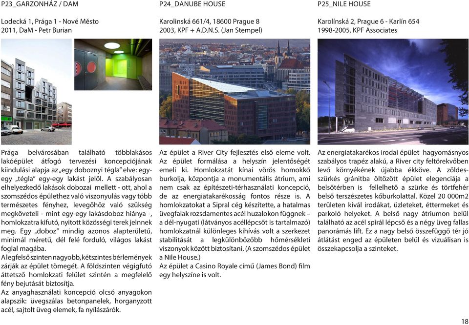 (Jan Stempel) P25_NILE HOUSE Karolínská 2, Prague 6 - Karlín 654 1998-2005, KPF Associates Prága belvárosában található többlakásos lakóépület átfogó tervezési koncepciójának kiindulási alapja az egy