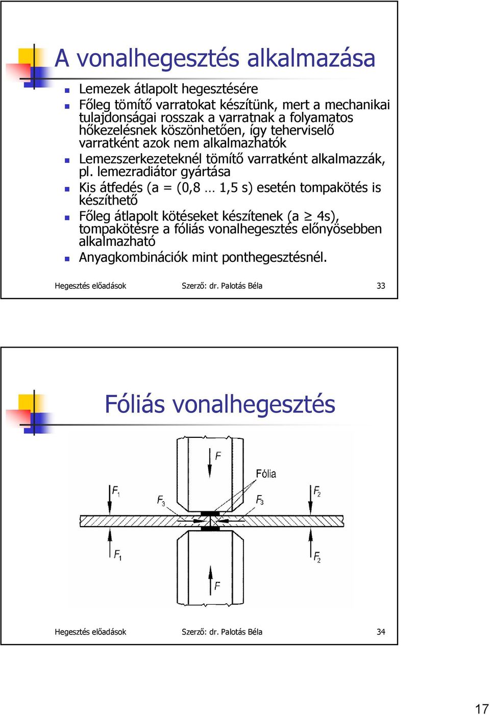 lemezradiátor gyártása Kis átfedés (a = (0,8 1,5 s) esetén tompakötés is készíthető Főleg átlapolt kötéseket készítenek (a 4s), tompakötésre a fóliás