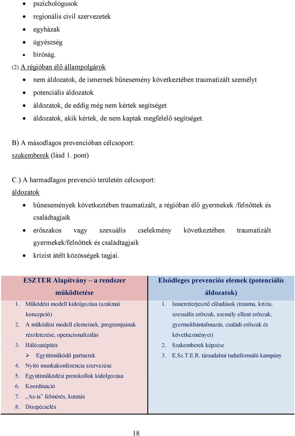 de nem kaptak megfelelő segítséget. B) A másodlagos prevencióban célcsoport: szakemberek (lásd 1. pont) C.