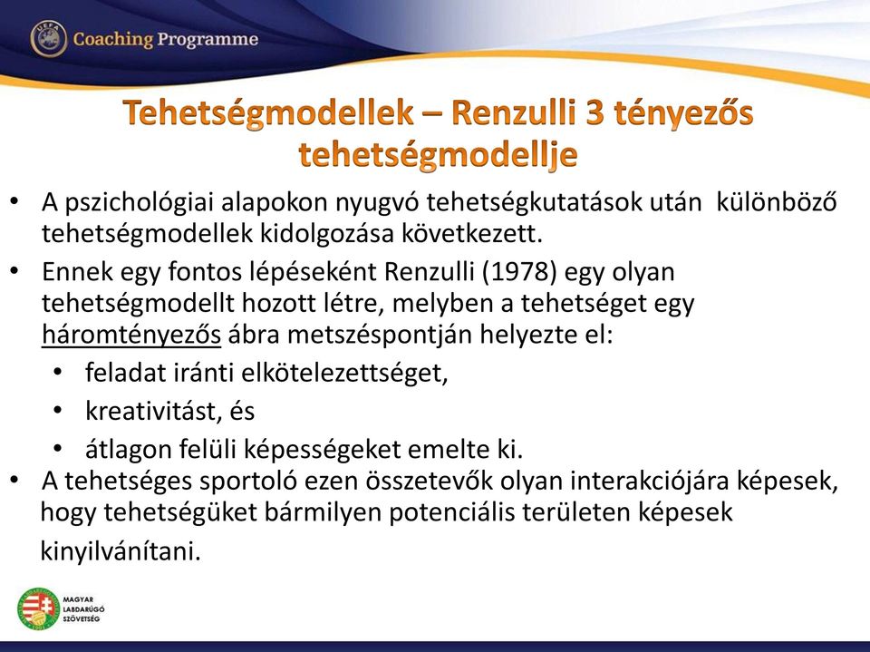 ábra metszéspontján helyezte el: feladat iránti elkötelezettséget, kreativitást, és átlagon felüli képességeket emelte ki.